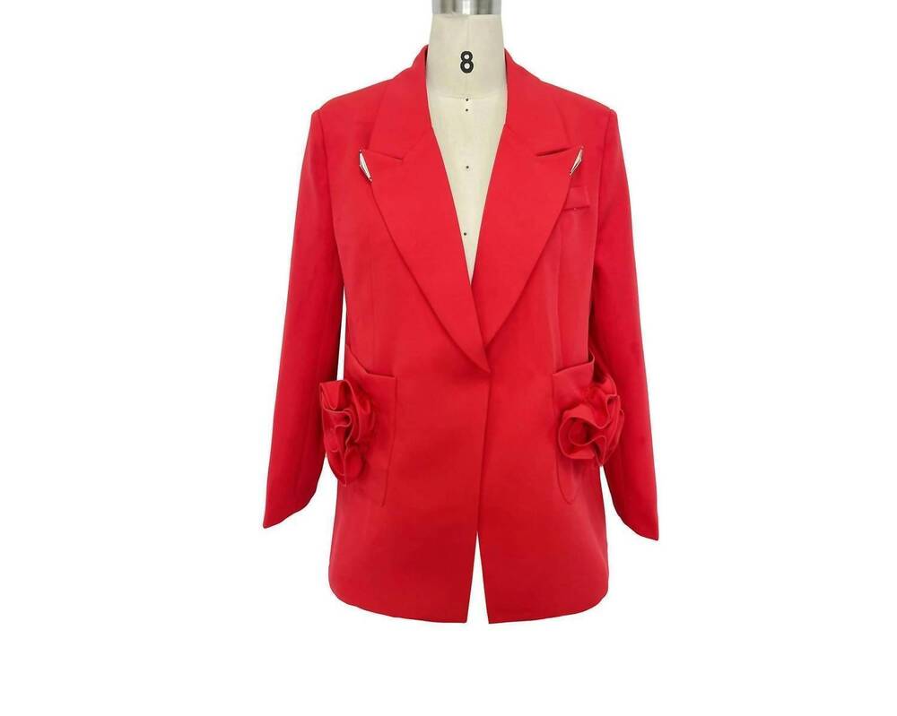 NEW XHHH INC women's ruffled embellishment blazer in red
